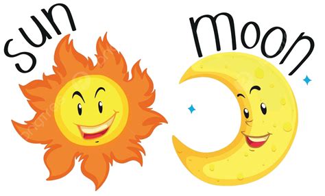 Sun And Moon With Happy Face Moon Isolated Educational Vector Moon