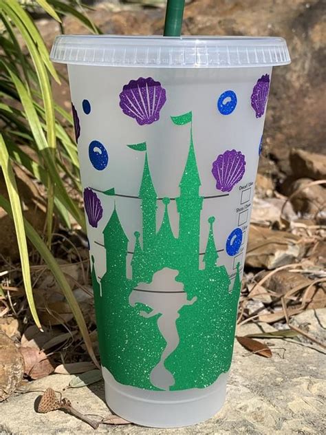 Disney Little Mermaid Ariel Inspired Starbucks Reusable Cup With Lid