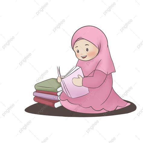 Kartun Hijab Gadis Membaca Buku Gadis Jilbab Bacaan Book Png Transparan Clipart Dan File Psd