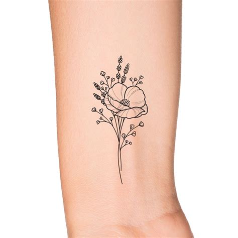 Poppy Wildflower Temporary Tattoo Floral Tattoo Small Etsy