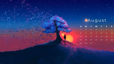 Download Free Aesthetic Tree August 2021 Calendar Wallpaper