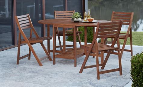 Cosco Outdoor Living 5 Piece Acacia Wood Patio Dining Table And Folding Chair Set With Chair