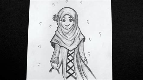 cute muslim girl drawing how to draw girl hijab girl pencil drawing pencil art youtube