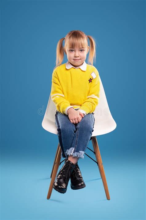 Cute Girl Sitting On Chair Stock Image Image Of Happy 181955411
