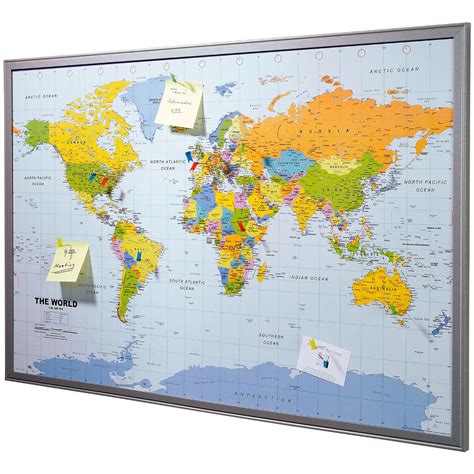 World Map Atlastravel Pinboard Cork Pin Board Poster 12 Flag Pins
