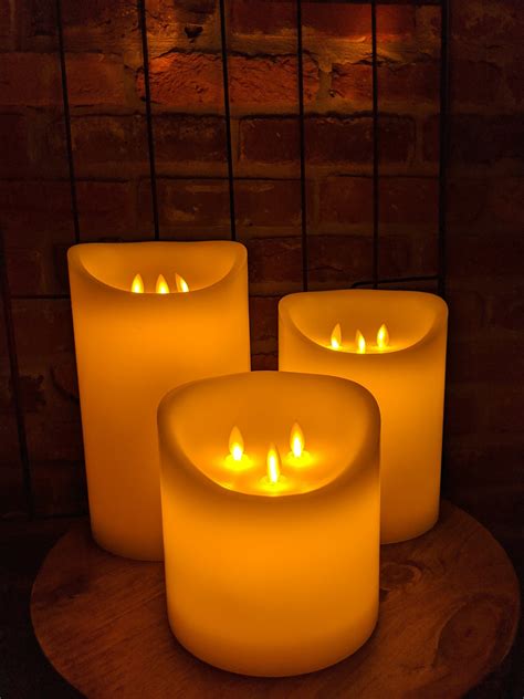 Led Candles With 3 Flickering Wicks Cream And Mahogany Etsy