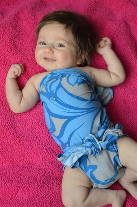 Baby Bathing Suit Grey And Blue Floral Wrap Around Swimsuit Newborn