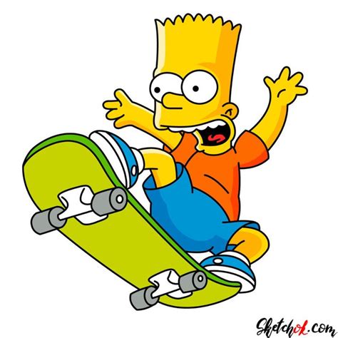 How To Draw Bart Simpson On A Skateboard Step By Step Drawing
