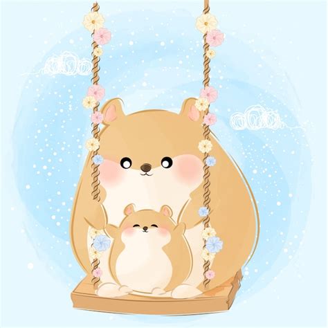 Premium Vector Cute Little Hamsters On A Swing