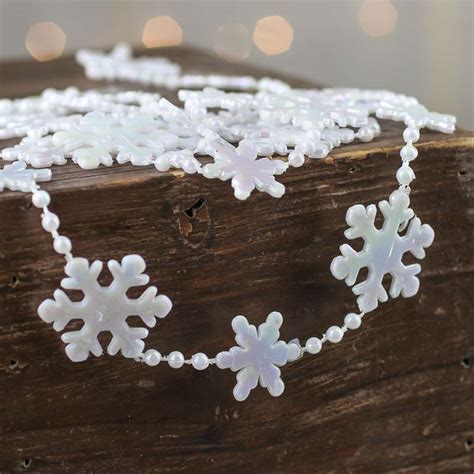 4 Miniature White Snowflake And Bead Garland Christmas Garlands