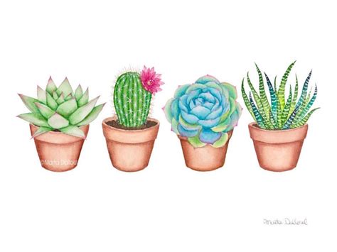 Succulent Watercolor Art Print Cactus Painting Plant Wall Art Cute