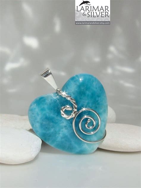 Larimar Heart Pendant Swirling Teal Beautiful Caribbean Sea Blue