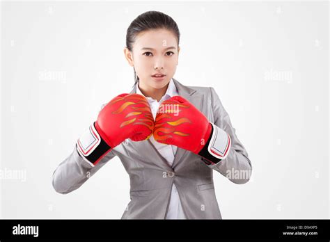 Business Woman Wearing Boxing Gloves Stock Photo Alamy