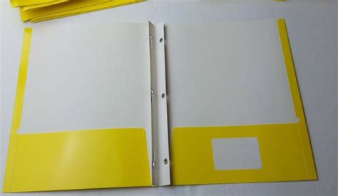 2 Pocket Yellow Paper Folders With Prongs And 2 Business Card Holders