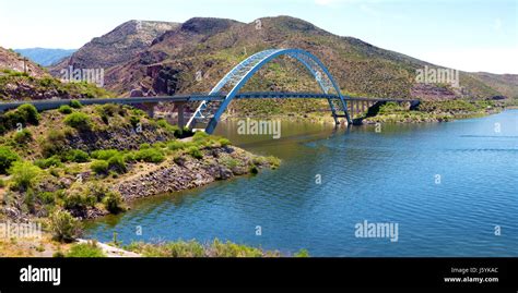 Roosevelt Lake Bridge Theodore Roosevelt Lake Arizona Stock Photo