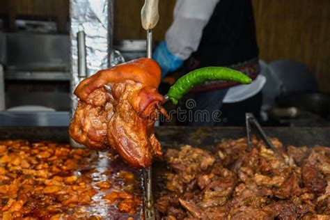 Unhealthy Greasy Oily Mix Of Meat Slices Oktoberfest Stock Image