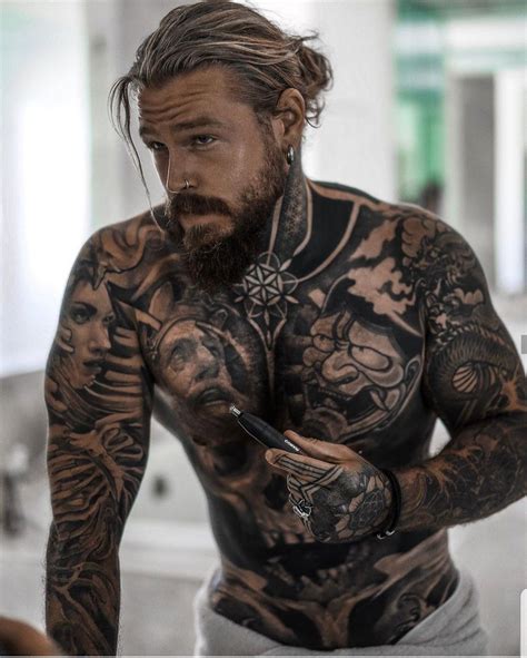 bearded tattooed men inked men long hair styles men hair and beard styles bart tattoo