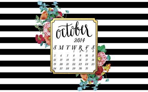 If needed the decal can be easily removed and leaves no adhesive residue behind. Black white stripes floral October calendar desktop ...