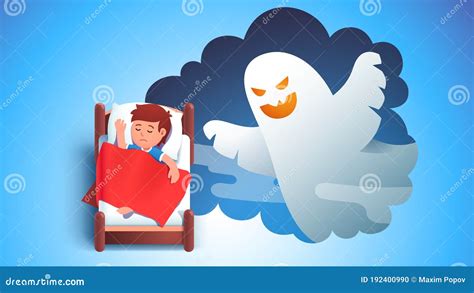 Boy Kid Sleeping In Bed Dreaming Having Nightmare Stock Vector