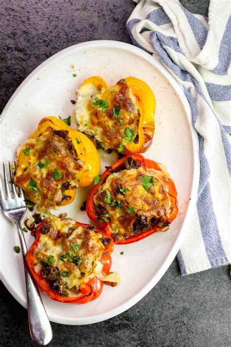 Easy Philly Cheesesteak Stuffed Peppers Bell Peppers Baked Recipe