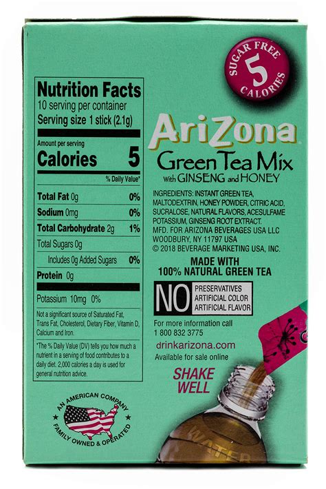 Buy Arizona Green Tea With Ginseng Iced Tea Stix Sugar Free Low