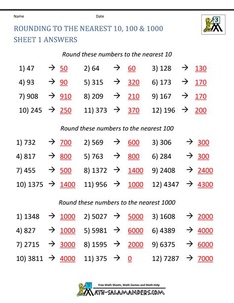 Rounding To The Nearest 1000 Worksheets