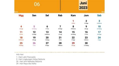 Kalender Jawa Bulan Juni 2023 Tanggalan Jawa Hari Ini Kamis Pon