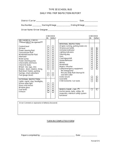 Pre Trip Inspection Free Printable Driver Vehicle Inspection Report Form
