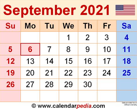 September 2021 Calendar Templates For Word Excel And Pdf