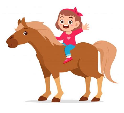 Premium Vector Happy Cute Kid Girl Riding Cute Horse Cartoon Clip