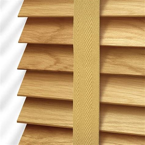 Oak colours are always a popular choice within the home; European Oak & Honey Wooden Blind with Tapes - 50mm Slat ...