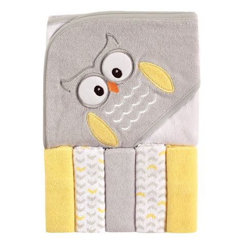 Luvable Friends Hooded Towel With Washcloths 6 Piece Set Owl Baby
