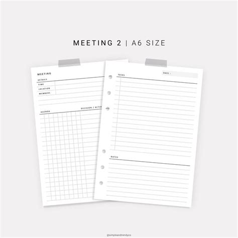 Meeting Notes A6 Inserts Meeting Agenda Work Planner Meeting Planner