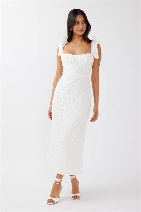 Cupid Tied Shoulder Embellished Midi Dress White Bridal Shower Dress