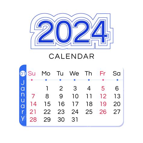 2024 Month Calendar January Simple Line Blue Two Thousand And Twenty