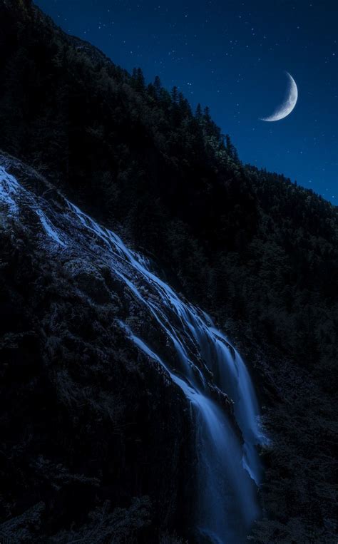 Waterfall Under Moonlight Wallpapers Wallpaper Cave