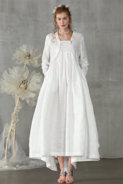 White Layered Linen Dress Linennaive® Dresses Linen Dress Long