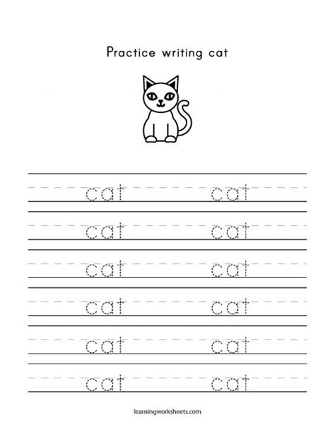 Practice Writing Cat Learning Worksheets Letters