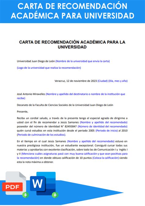 4 Ejemplos De Cartas De Recomendación Académica En Word