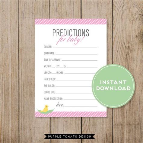 Printable Baby Prediction Card Baby Shower Game Gender Etsy Baby