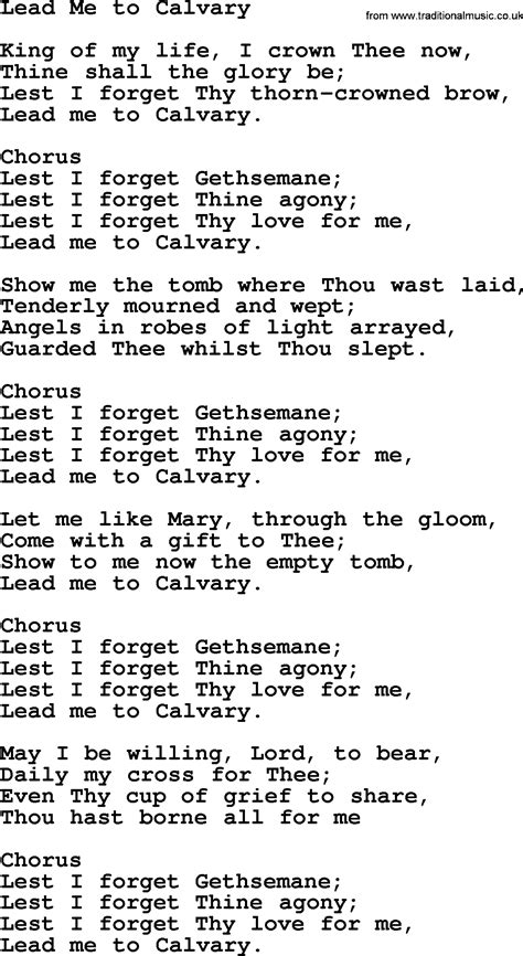 Baptist Hymnal, Christian Song: Lead Me To Calvary- lyrics with PDF for