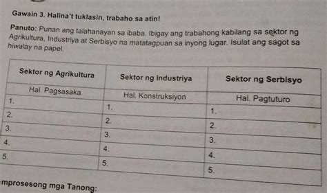 Gawain 3 Halinat Tuklasin Trabaho Sa Atinpanuto Punan Ang