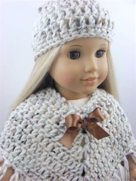 3 Piece Crocheted Poncho Set For The American Girl Doll Stone Fleck