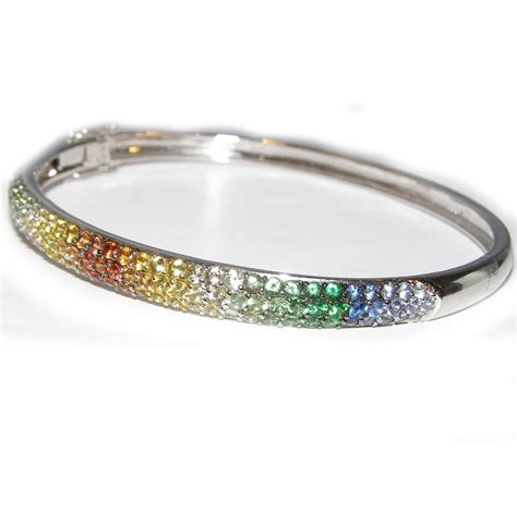 Fancy Multi-Color Sapphire Pave Bangle Bracelet 18KWG 5.00 ctw - Simply ...