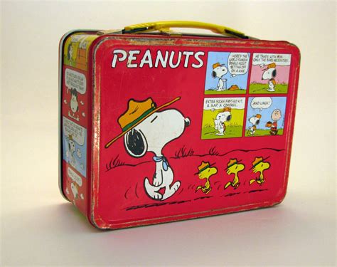 Vintage Lunch Box Charlie Brown Snoopy Metal Lunch Box Red Etsy