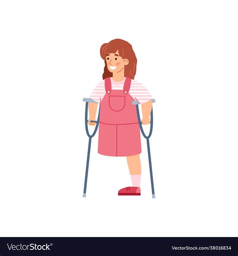 Little Disabled Child Girl On Crutches Cartoon Vector Image