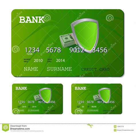 Open a secured credit card. Credit or debit green card stock illustration ...
