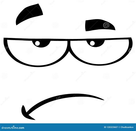 Black And White Grumpy Cartoon Funny Face With Sadness Expression Stock