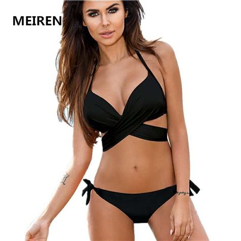 Meiren 2017 New Patchwork Neck Style Sexy Brazilian Backless Swimwear Women Swimsuit Bikinis Set