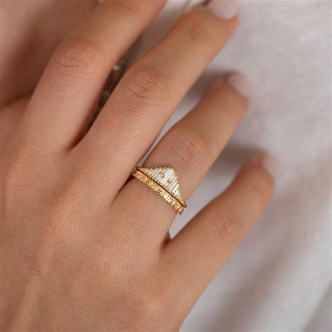 Vintage Style Engagement Ring Art Deco Baguette Diamond Cluster Ring